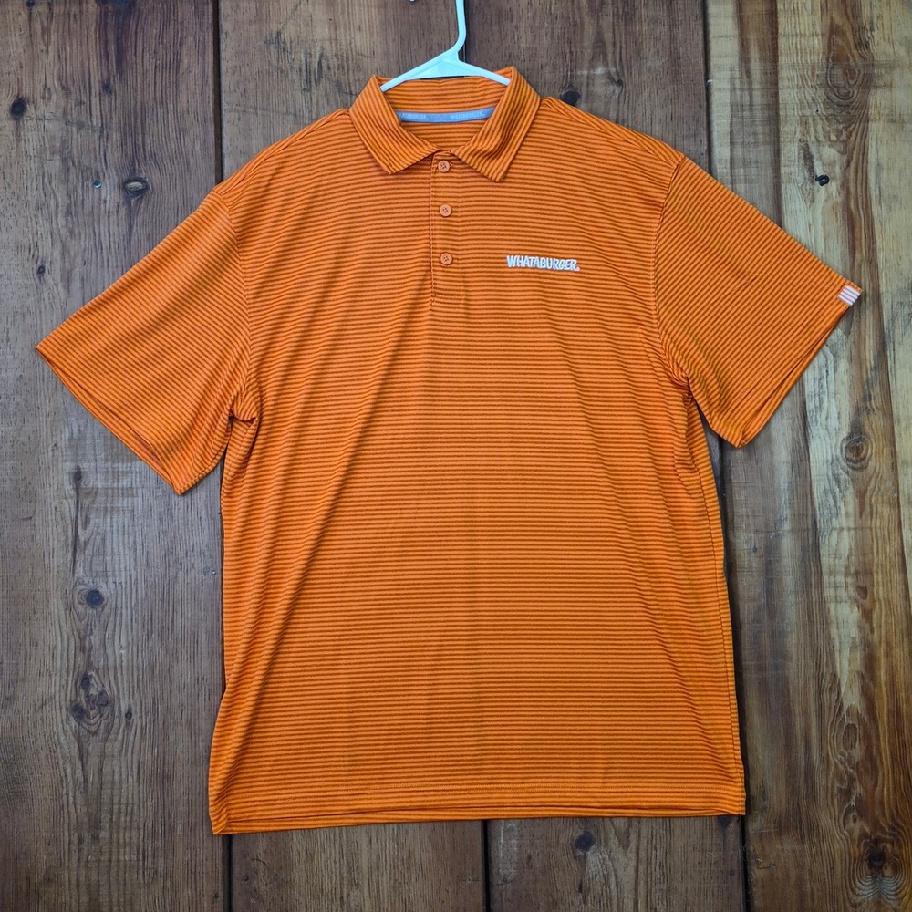 Whataburger Men's Large Orange Striped Short Sleeve Polo Shirt Embroidered Logo